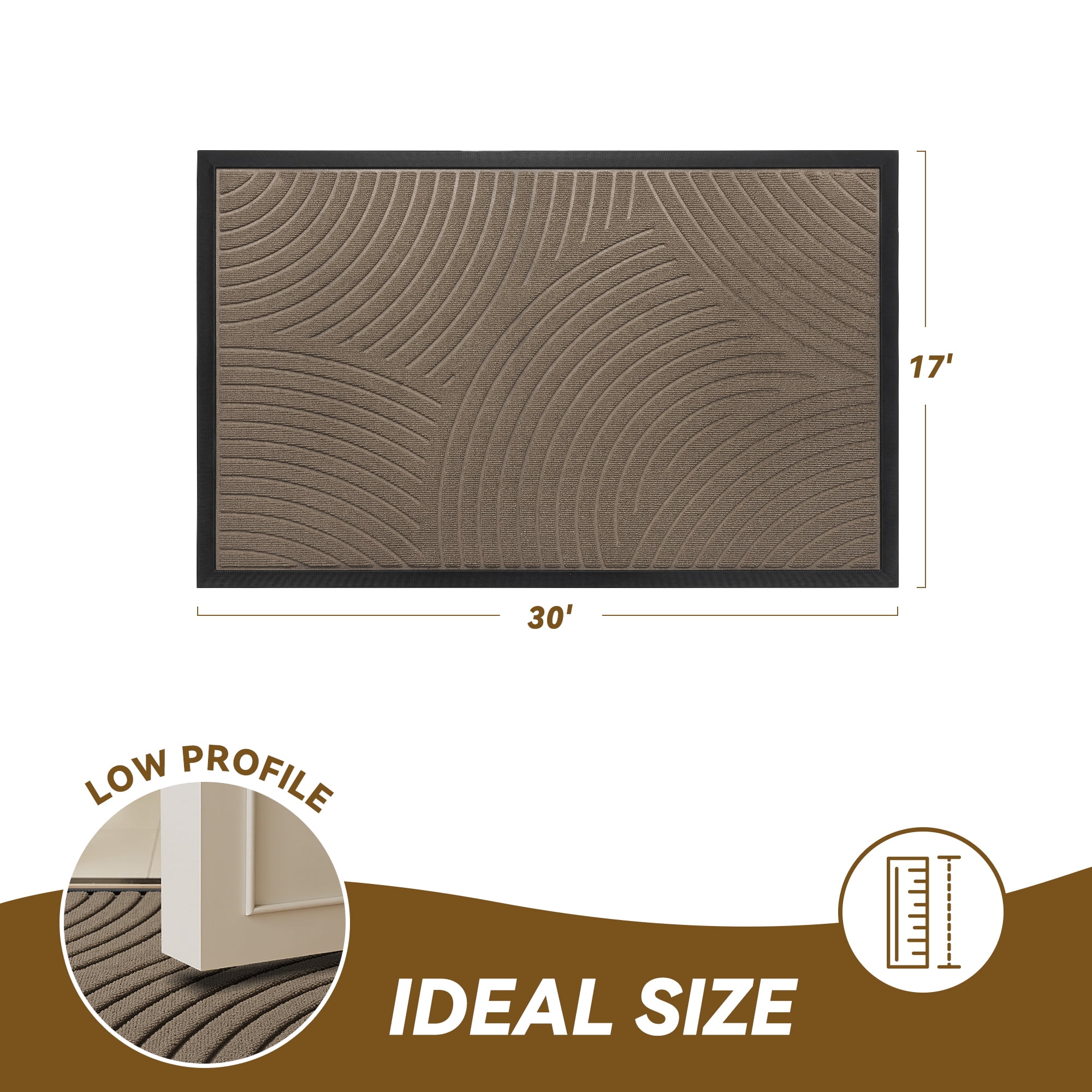 FEELHOME 17"x30" Non Slip Outdoor Doormat Absorbent Front Door Mat Rubber Welcome Mat for Indoor Outdoor Use Low Profile Dirt Trapper Entryway Rug Beige