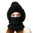 thumbnail image 6 of IDALL 3 in 1 Beanie Hat for Women, Womens Winter, Cold Knitted Hats Wind Resistant Hooded Scarf, Thick Plush-Lined Black 1 One Size, 6 of 6