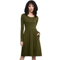 thumbnail image 2 of Made by Johnny Women's Comfy Casual Long Sleeve Flowy Dresses Loose Plain Dress with Pockets L OLIVE, 2 of 6