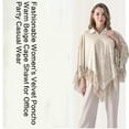 thumbnail image 2 of Elegant Tasseled Warm Poncho Shawl Hollow Wrap for Women Soft Warm Cape, 2 of 17