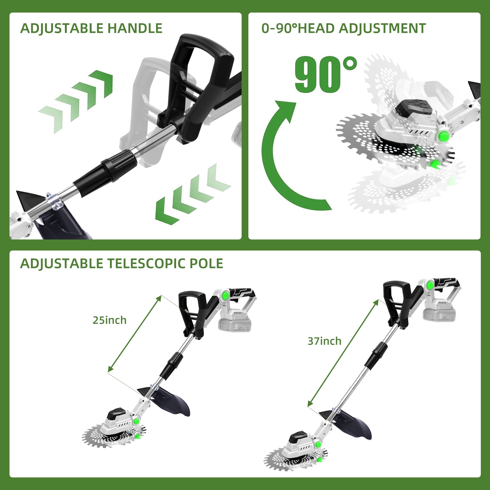 Paddsun Weed Eater, 21V 9 inch Blades Electric Cordless Weed Wacker Brushless Motor String Trimmer Lawn Tool Cordless Cutter Mower