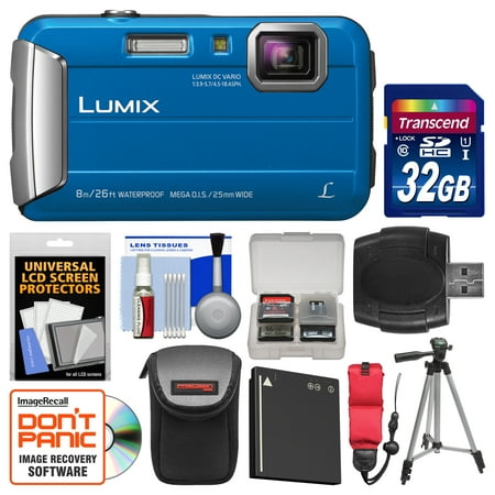 Panasonic Lumix DMC-TS30 Tough Shock & Waterproof Digital Camera (Blue) with 32GB Card + Case + Battery + Tripod + Float Strap + Kit