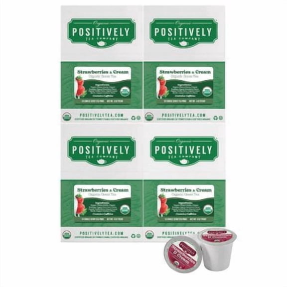 Positively Tea's Organic Strawberries and Cream Green Tea, 96 CT K-cup Compatible Tea Pods