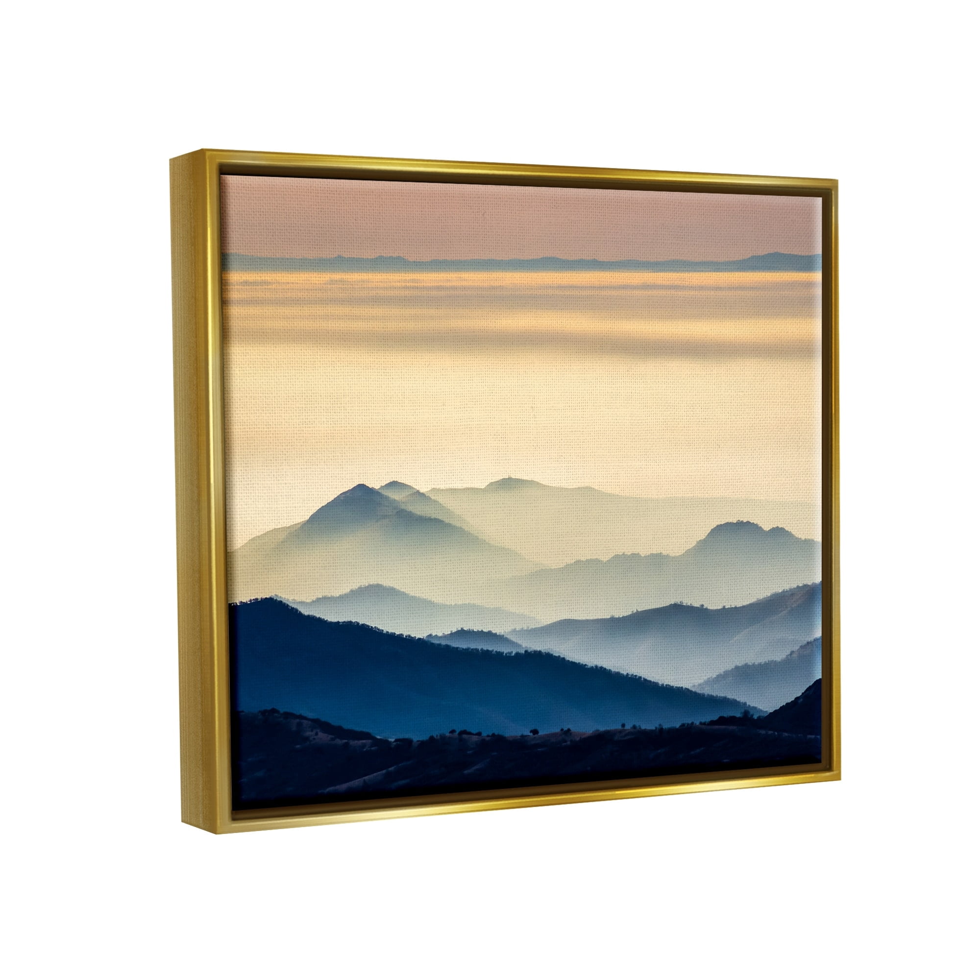 Stupell Industries Layered Foggy Sunrise Mountain Peaks Radiant Glow Photograph Metallic Gold Floating Framed Canvas Print Wall Art, Design by Jeff Poe Photography