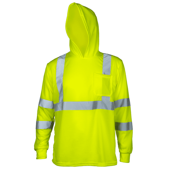 JORESTECH Hi-Vis Long-Sleeved Work Safety T-Shirt with Hoodie, TS-20 (Yellow, L)