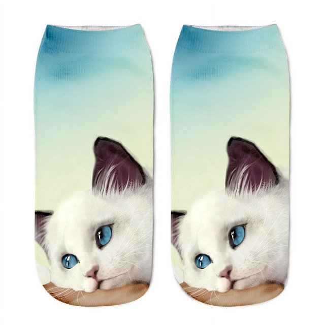 Calcetines estampados de dibujos animados en 3D, calcetines con estampado de gato y animales en estilo Harajuku
