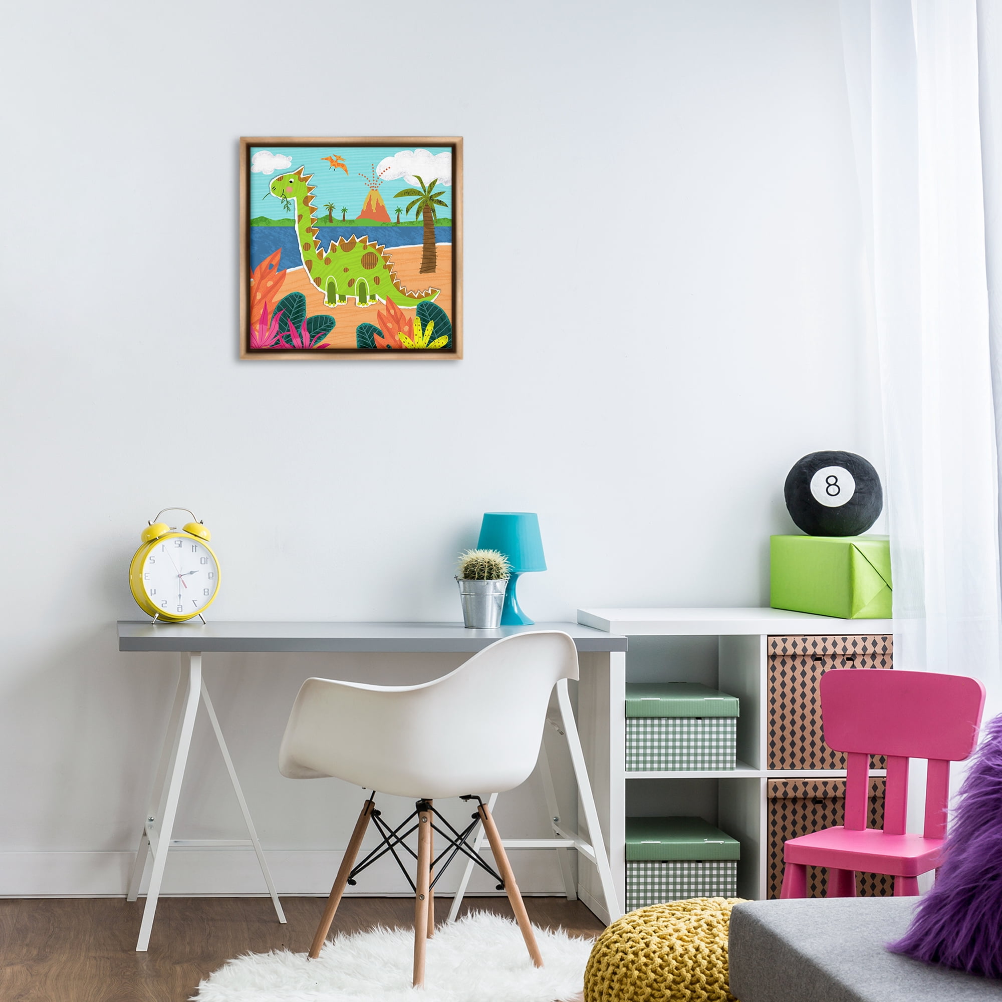 Stupell Industries Dinosaur on Beach Animals Painting Brown Floater Framed Canvas Art Print Wall Art, 18 x 18