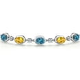 thumbnail image 3 of Gem Stone King 925 Sterling Silver London Blue Topaz Yellow Citrine and White Moissanite Bracelet for Women | 4.50 Cttw | Oval 7X5MM and Round 3MM | Fully Adjustable 9 inch, 3 of 6
