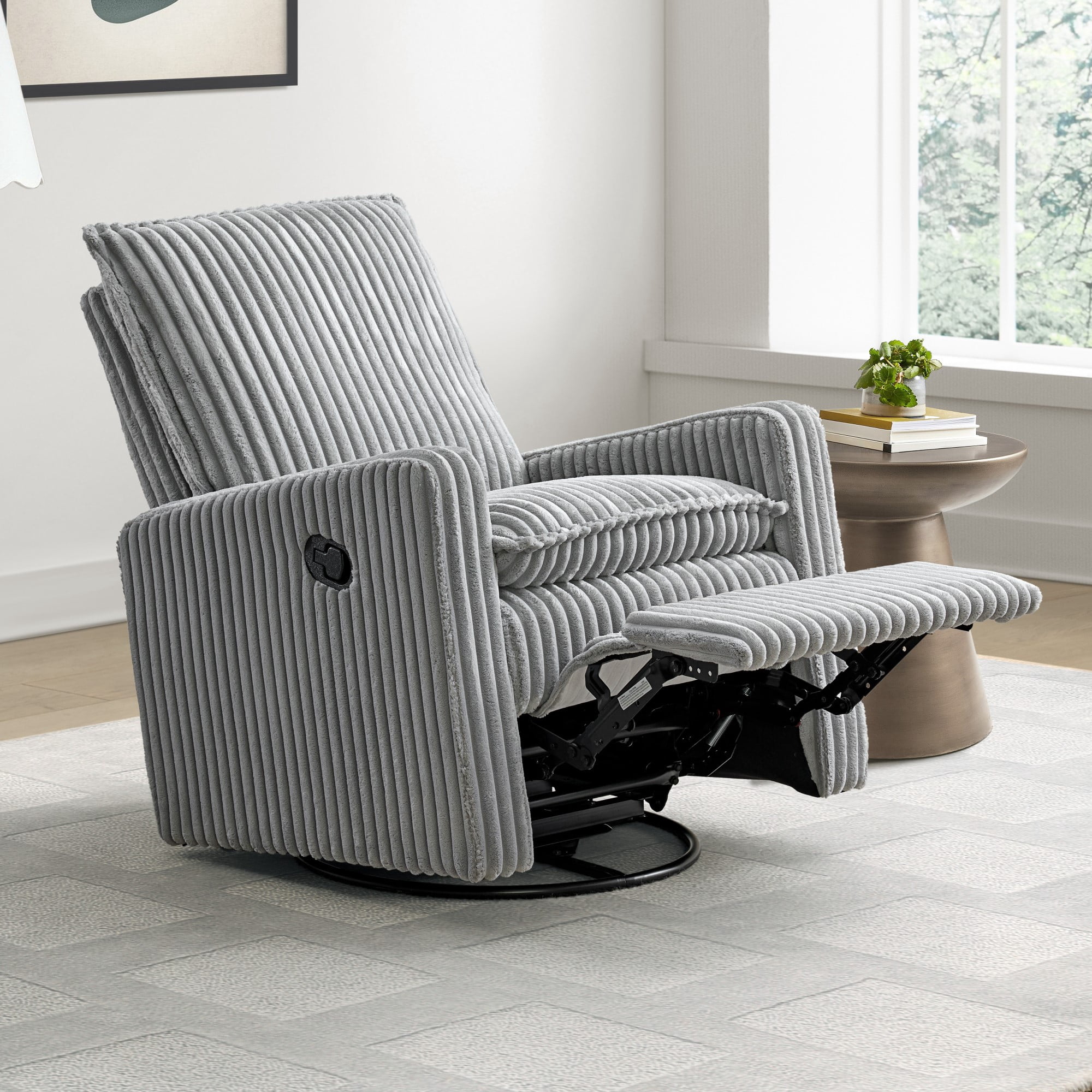 Soho Baby Coventry Upholstered Glider Recliner Rocking Chair 360° Swivel for Nursery and Living Room – Corduroy Ash Gray​