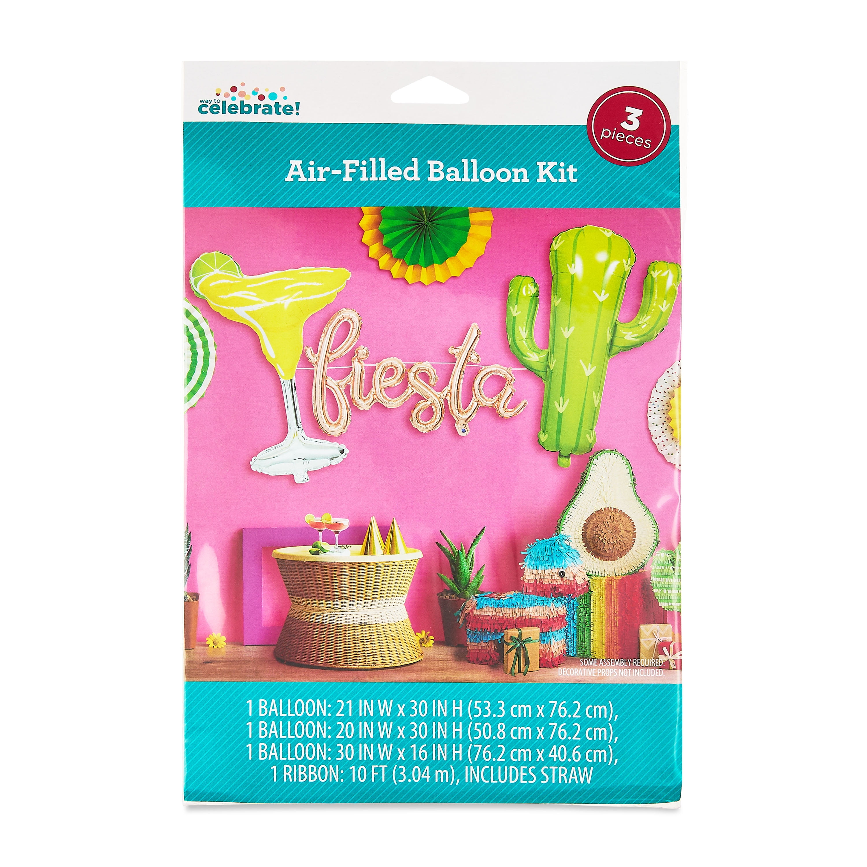 3 Count Fiesta Air-Filled Foil Balloon Kit, Multicolor, by Way To Celebrate