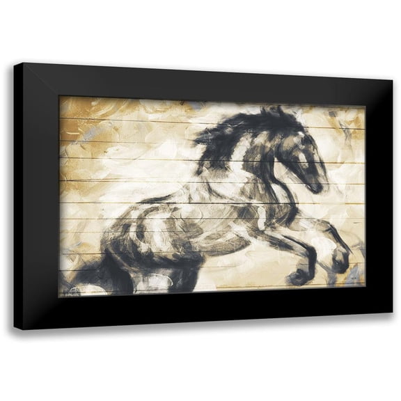 OnRei 14x11 Black Modern Framed Museum Art Print Titled - Horse Painted On Wood