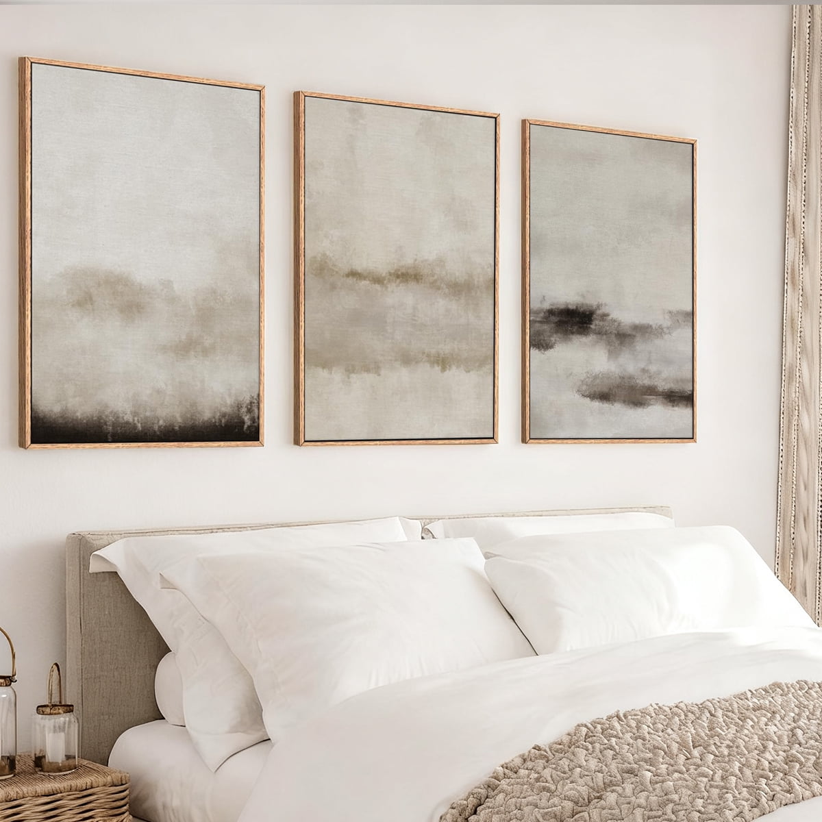 Large Abstract Canvas Wall Art Minimalist Watercolor Wall Decor Modern Neutral Framed Art Painting Set of 3 for Living Room Bedroom Dining Room Office 24"x36".