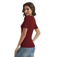 thumbnail image 4 of Women's Slim Fit V-Neck Short Sleeve Ribbed T-Shirt - Casual Basic Top, 4 of 5