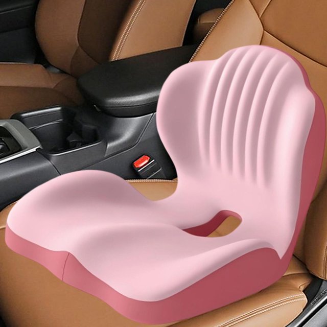 Cojín de asiento con soporte para la espalda, ergonómico, versátil, portátil, suave, para el coxis, almohada de soporte lumbar para asientos de coche Rosa