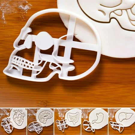 

Meidiya 1/6PCS Anatomical Biscuit Mold Non-stick Reusable Skull Brain Heart Intestines Liver and Stomach Human Organ Cookie Mold Baking Tool