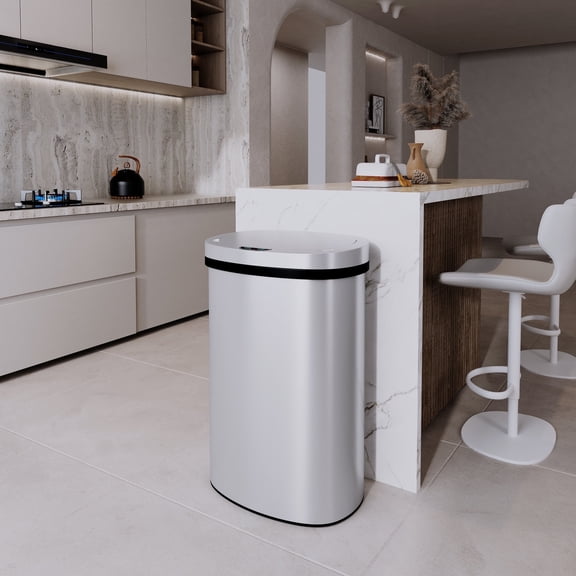 Innovaze 15.85 Gallon Trash Can with Plastic Lid, Motion Sensor Touchless Kitchen Trash Can, Stainless Steel