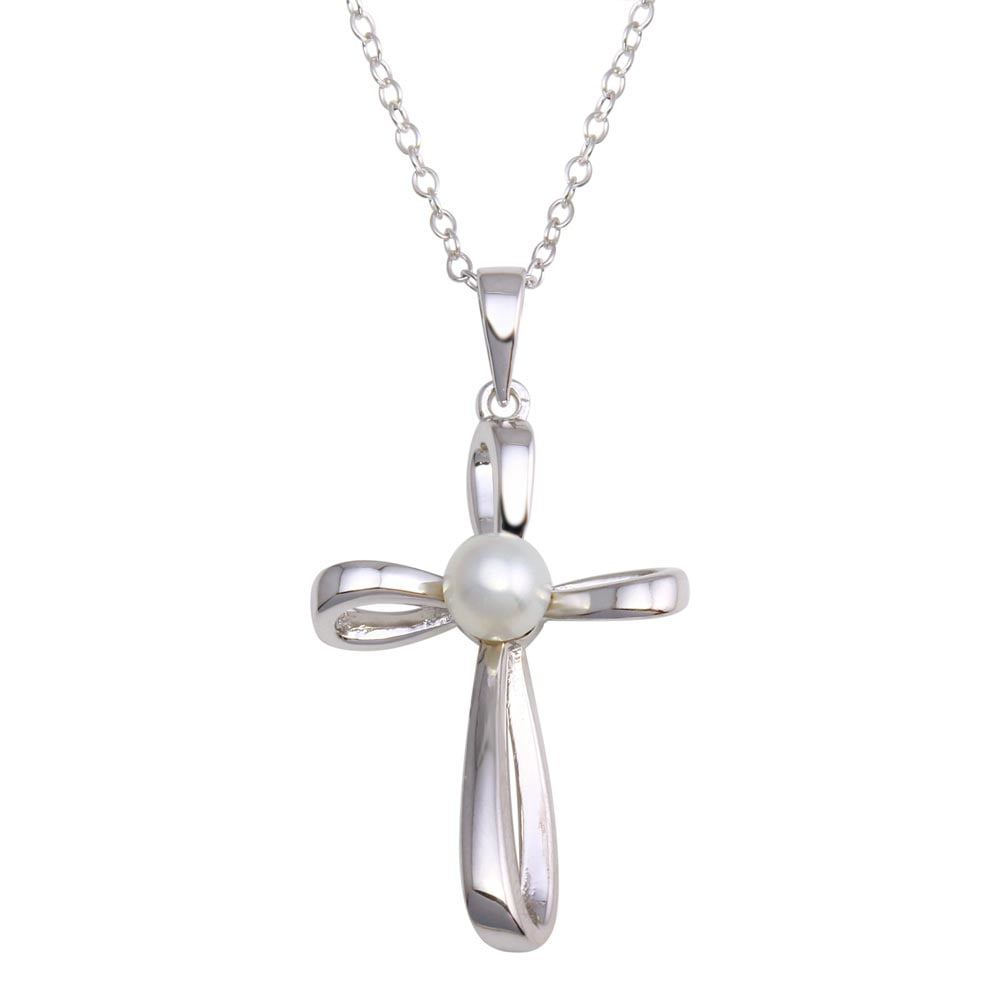 Rhodium Plated Sterling Silver Pearl 