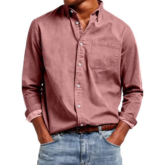 Dress Shirts for Men Long Sleeve Button Down Dress Stretch Collared Dress Shirts with Chest Pocket Solid Color Slim Fit Business Vintage Western Clothes