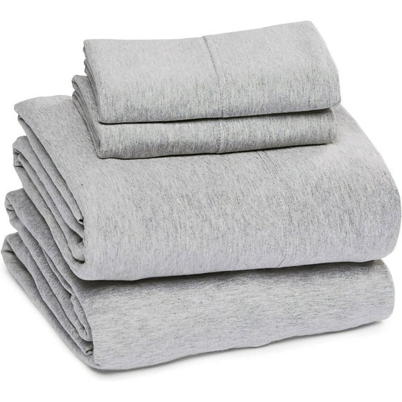 Sleepdown Draps 100 % Coton Jersey, Taille Très Grand, Ensemble de 4 Pcs : Draps Doux, Respirants et à Poches Profondes, Gris Chiné