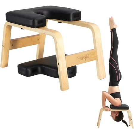 Yes4All Yoga Headstand Bench with PU Pads and Thickness Foam, Wooden Yoga Inversion Chair for Balance Training, Core Strengthening