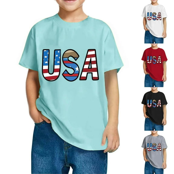 OKSALE Funny 4th of July Shirts for Big Kids USA American Flag Printed Tops Unisex Boys and Girls Summer Short Sleeve T Shirt Novelty Fashion Cotton Tshirts