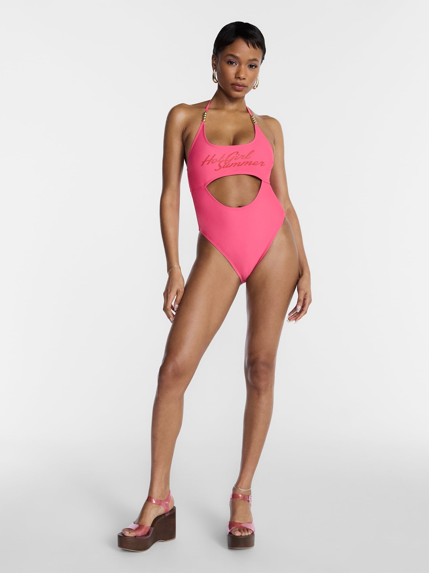 Hot Girl Summer by Megan Thee Stallion Women's and Women's Plus Hot Girl Summer Cutout One-Piece Swimsuit, Sizes XS-3X