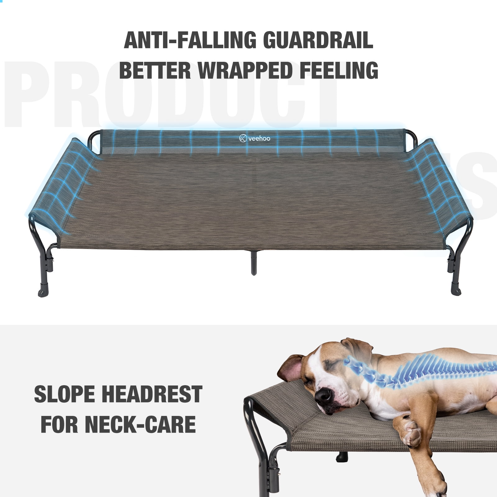 Veehoo Cooling Elevated Dog Bed with Guardrail & Slope Headrest, Teslin Mesh, X Large, Brown