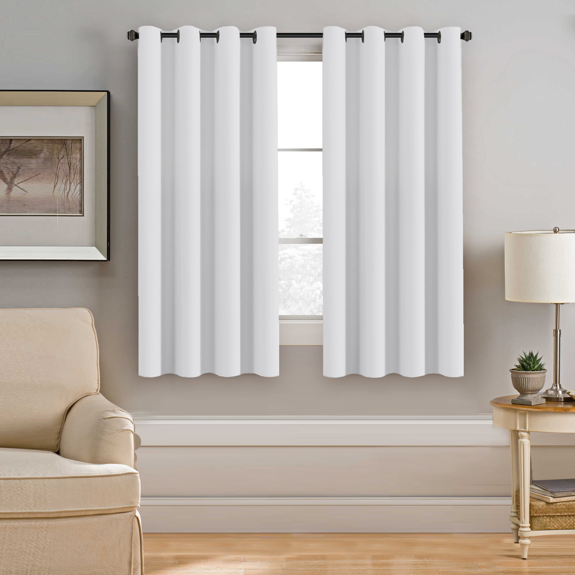 Pure White Curtain 63 inch Length Window Treatment Room Darkening Panel for Bedroom Living Room