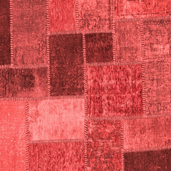 Ahgly Company Machine Washable Indoor Square Patchwork Red Transitional Area Rugs, 6' Square