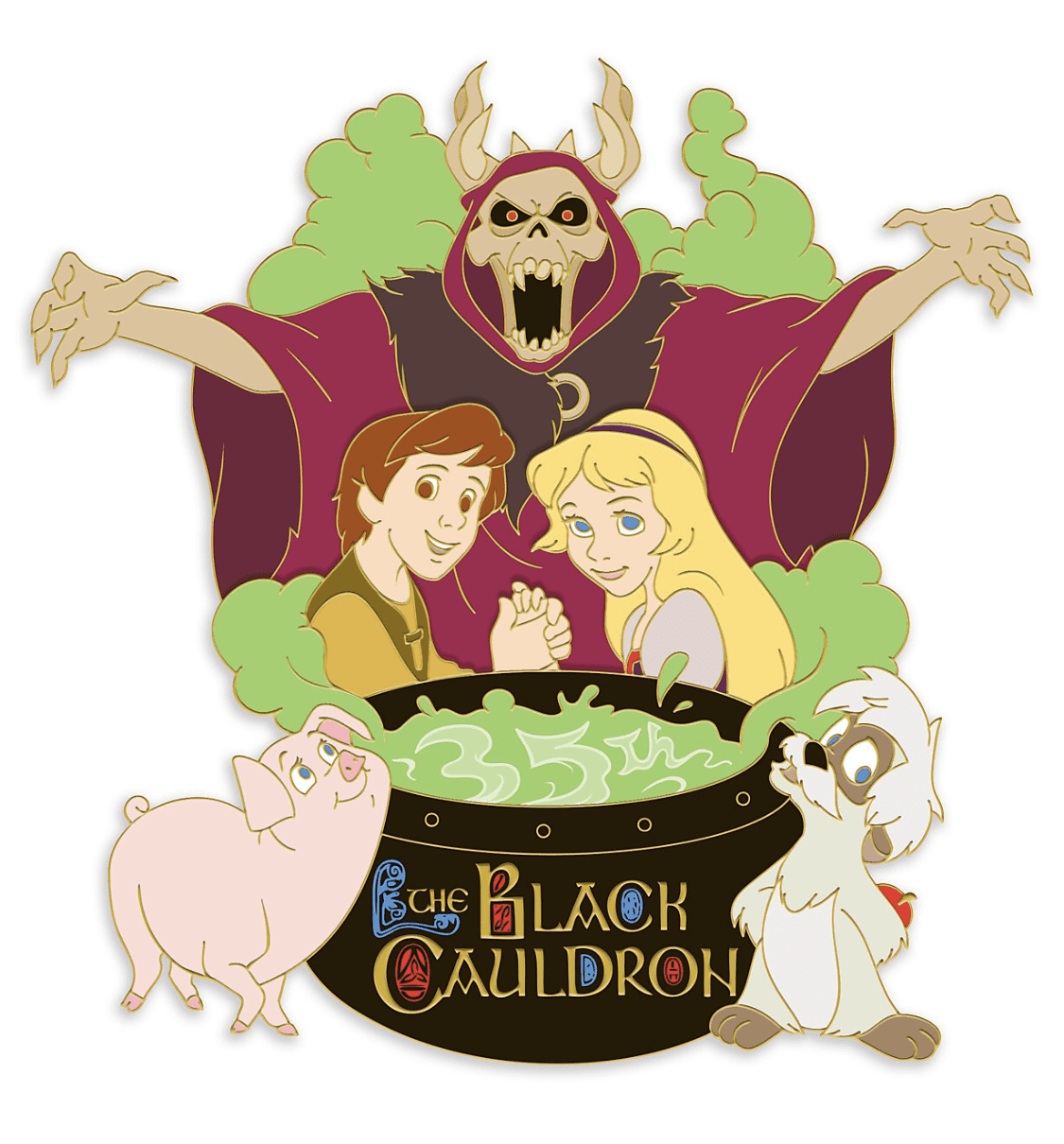 Black cauldron embroidered brooch and heart