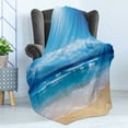thumbnail image 4 of Beach Soft Flannel Fleece Blanket, Seascape Theme Landscape of the Beach and the Cloudy Sky in Summer Digital Print, Cozy Plush for Indoor and Outdoor Use, 50" x 60", Sand Brown Blue, by Ambesonne, 4 of 5