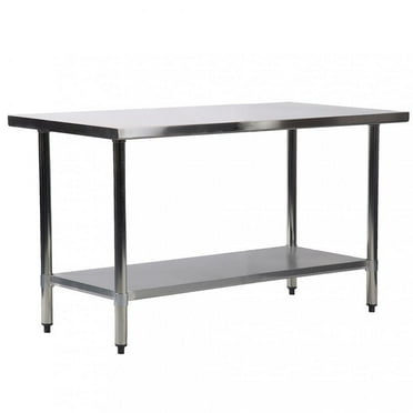 FDW Stainless Steel Kitchen Prep and Work Table, 60" x 24” x 35"，Silver