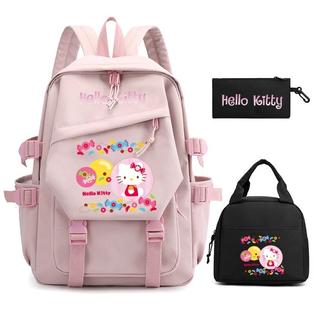 3Pcs/set Hello Kitty Anime Backpack for Girl Boy Children Lunch Bags Student Teenager Bookbag Schoolbag Knapsack Women Rucksack