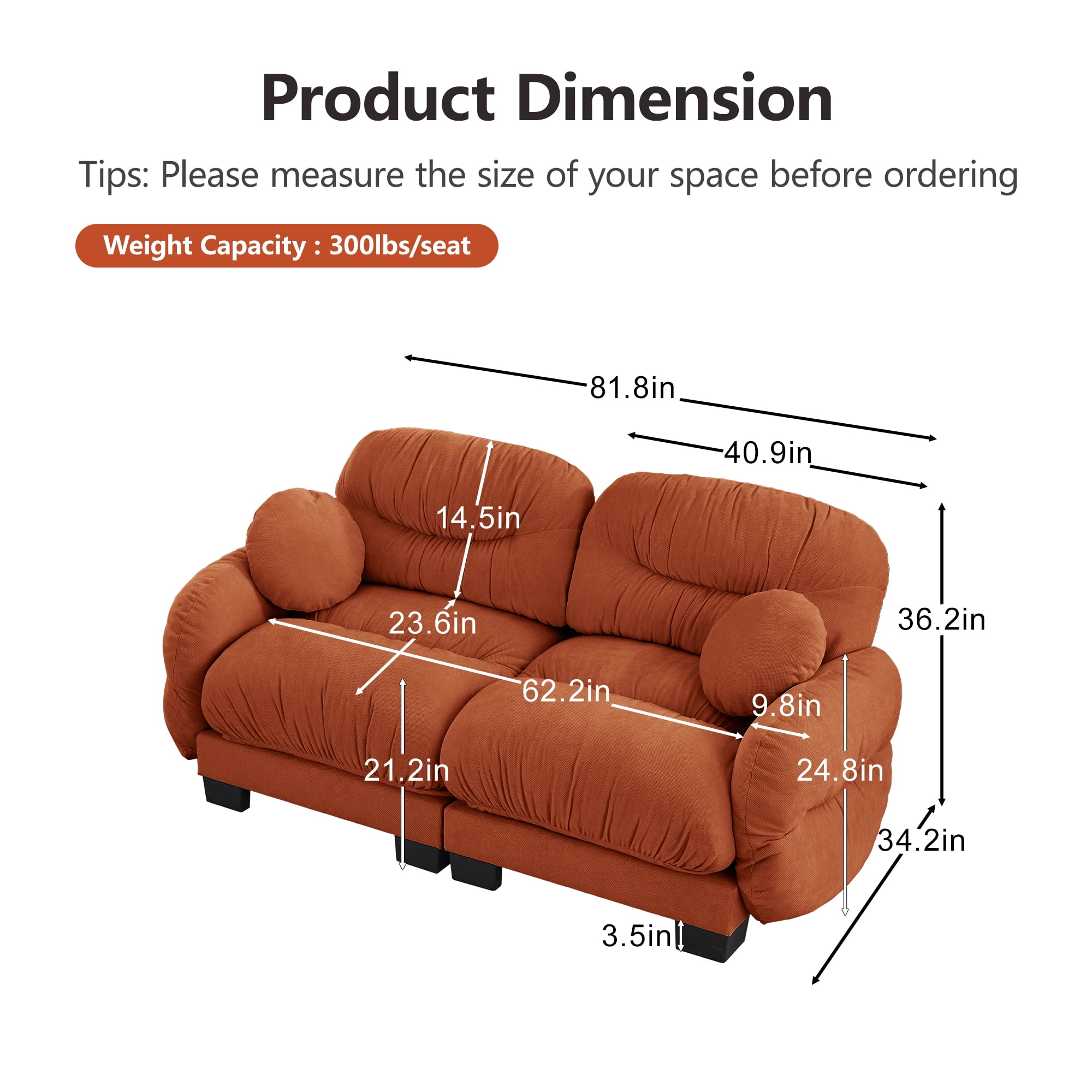 81" 2 Seater Loveseat Couch Cozy Chenille Sofa with 2 Throw Pillows