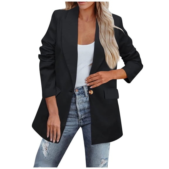 tklpehg Blazer Jackets for Women Long Sleeve Lapel Fashion Casual Pockets Long Sleeve Casual Solid Coat Cardigan Blouse Black L