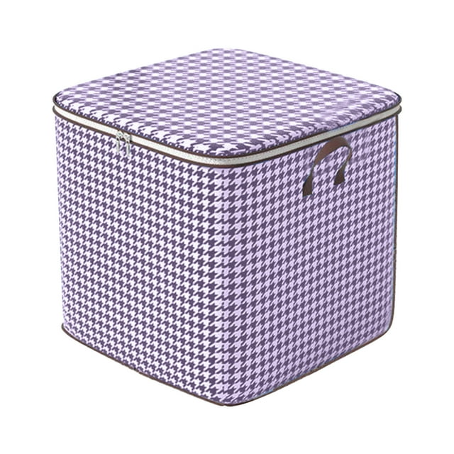 TopLLC Purple Houndstooth Quilt Storage Bag Wardrobe Finishing Storage Basket Moving Clothes Packing Portable Storage Bag
