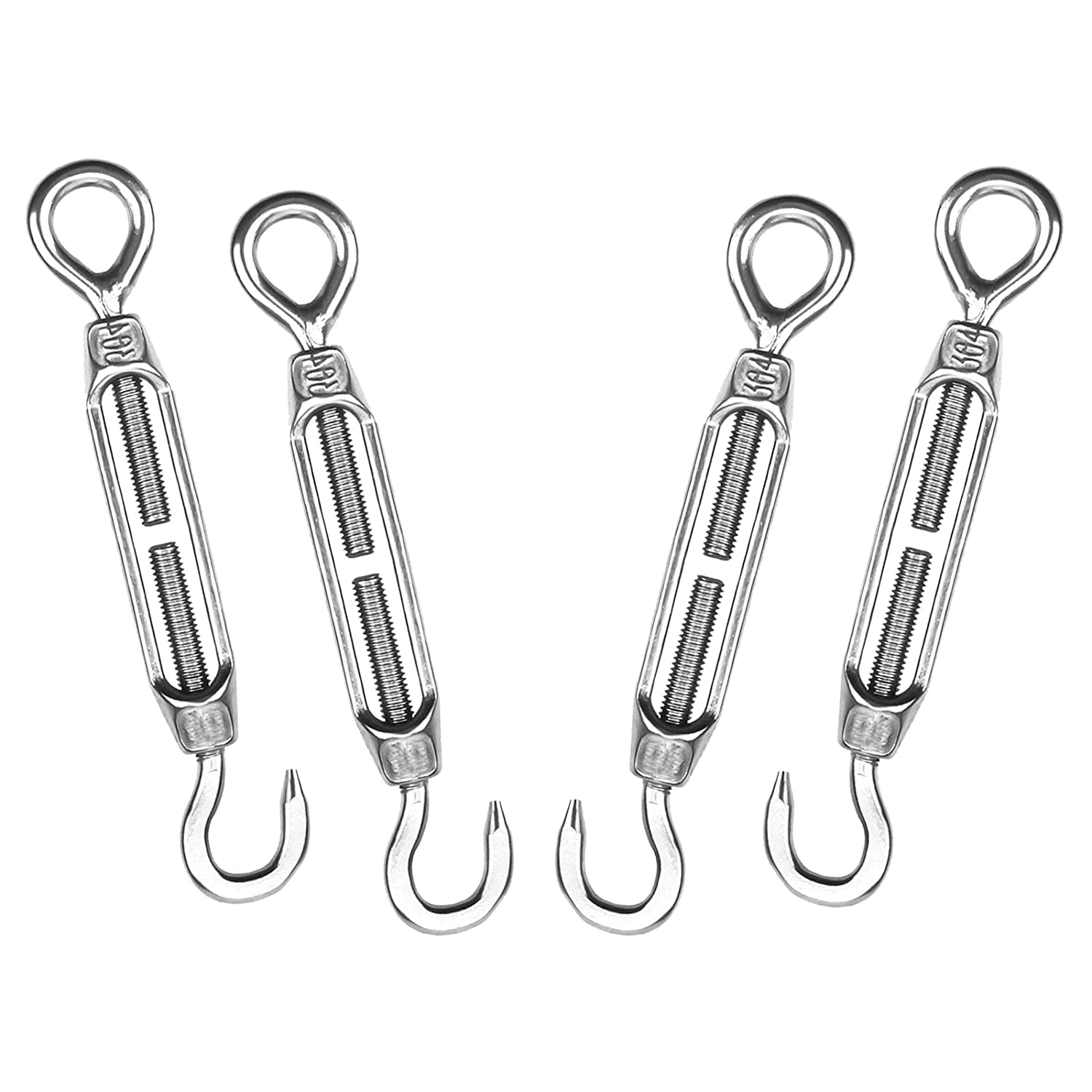 Turnbuckles Hook, 304 Stainless Steel Turnbuckle Heavy Duty M4 M6 M8 Hook  and Eye Turnbuckle for Cables Wire Rope Tension 5/32 1/4 5/16 for Sun  Shade Fence Tent Rope Installation(M6, 8Pcs) 