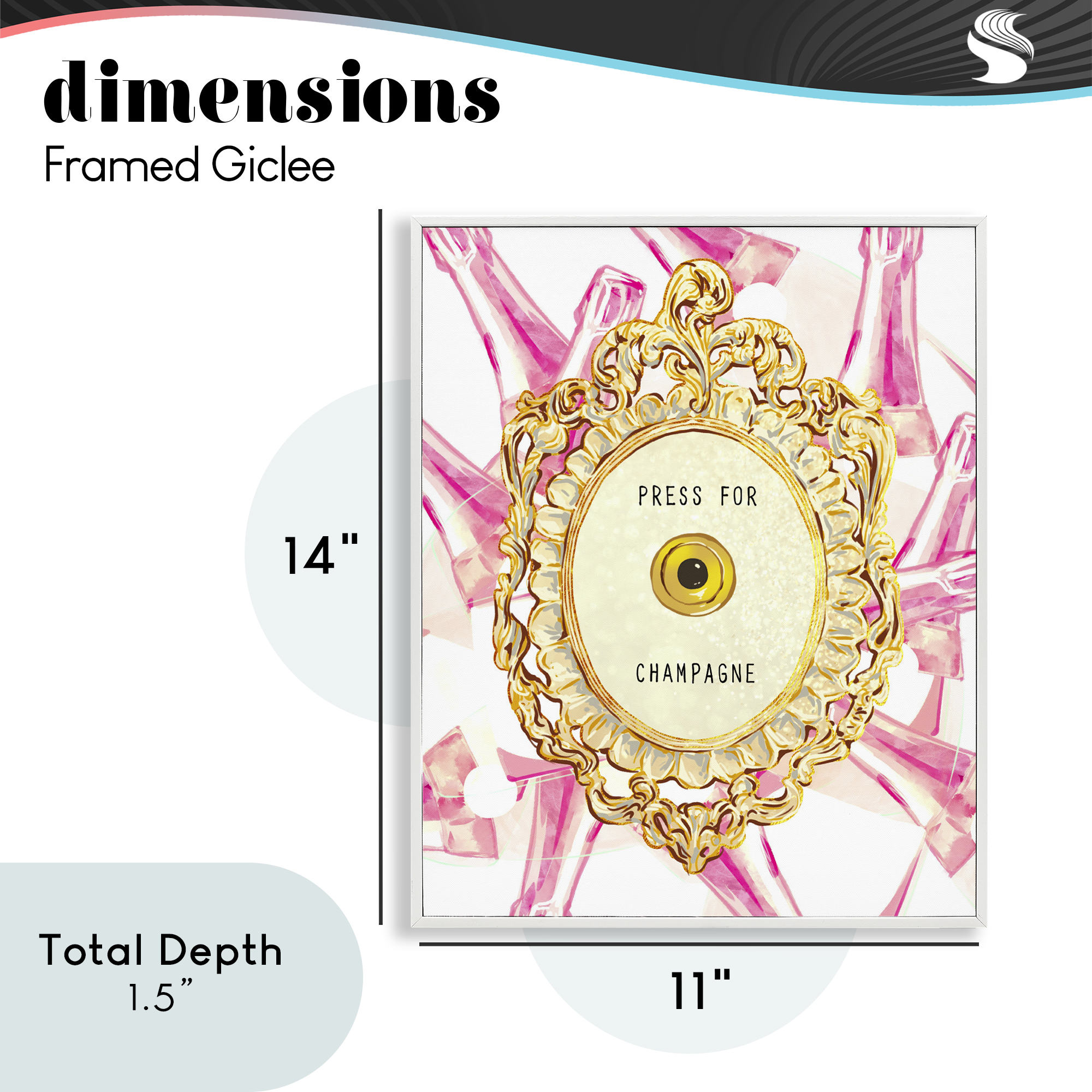 Champagne Doorbell with Pattern White Framed Giclee Art, design by Ziwei Li