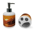 thumbnail image 2 of Ambesonne Tropical Soap Dispenser & Toothbrush Holder Set, Sunset in Key Florida, 2 Pcs, Orange Dark Orange, 2 of 5