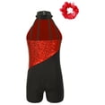 thumbnail image 4 of Doomiva Kids Girls Sleeveless Mock Neck Sequins Latin Jazz Ballet Dance Jumpsuit Biketard Unitard and Hair Scrunchies A Red 4, 4 of 6