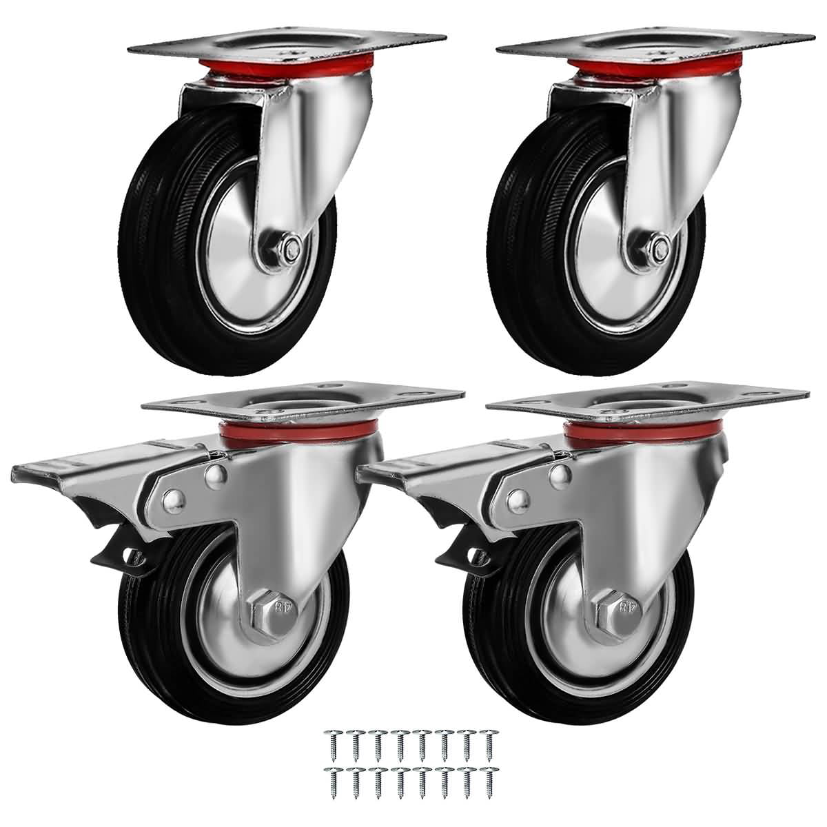 24 Pack Quality 3" Swivel Caster Wheels w/ Double Brake Non Skid No Mark 