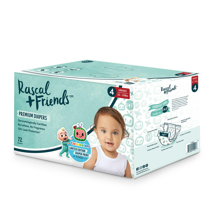 Rascal + Friends Diapers CoComelon Edition Size 4, 72 Count (Select for  More Options)
