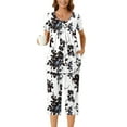 thumbnail image 6 of Nmnitkp Pajamas for Women Set Soft and Friendly Skin Women Pajamas Sets Boho Floral Pleated Loungewear Short Sleeve Button Crewneck Tops and Capri Pants 2 Piece Outfits with Pockets, 6 of 7