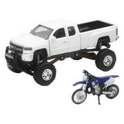 New Ray Die-Cast White Chevy Silverado 4x4 with Yamaha Dirt Bike 1:43 Scale Set