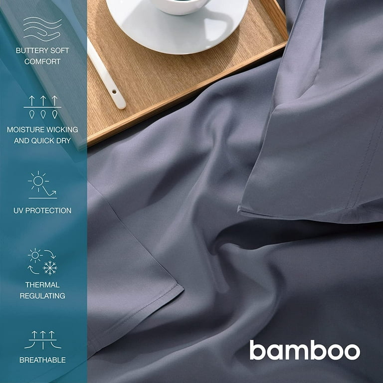 Bedsure Full Cooling Bed Sheets Set, Rayon Derived from Bamboo, Hotel Luxury Silky Breathable Bedding Sheets & Pillowcases, Grey, Gray