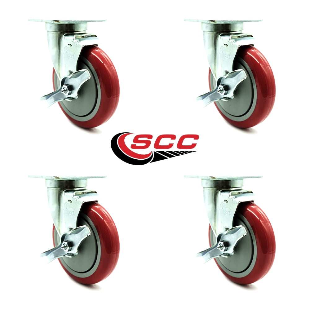 Service Caster Universal Kitchen Casters 5” NonMarking Poly Wheel 4 Swivel Casters w