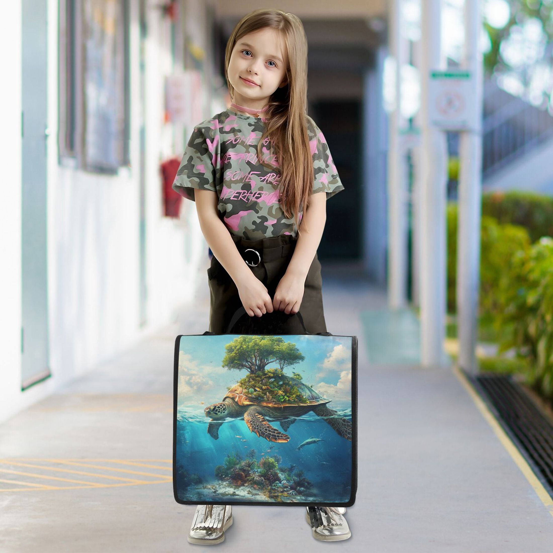 Water-Resistant 3-Ring Binder Organizer with Multiple Pockets Zipper Binder Bag for Office Sea Turtle Carrying Island