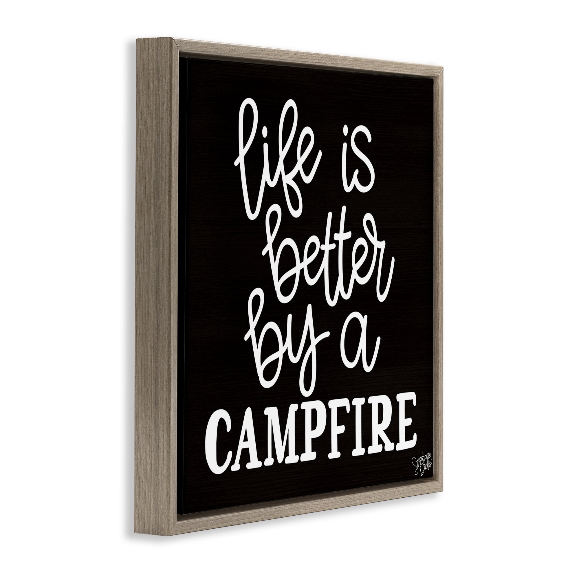Stupell Industries Better By Campfire Text & Numbers Painting Brown Floater Framed Canvas Art Print Wall Art, 18 x 18