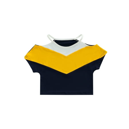 

TheFound Summer Fashion Kids Girls T Shirts Tops 3 Colors Short Sleeve Off Shoulder Patchwork Pullover Clothing