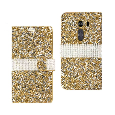 Jewelry Wallet - Lg V10 Jewelry Rhinestone Wallet Case In Gold